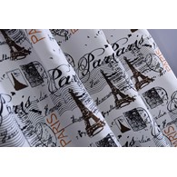 Fabric with printed Paris postcard design